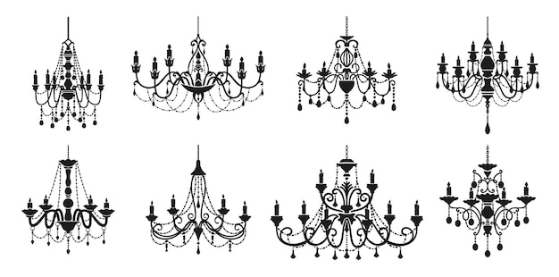 Vector chandelier silhouettes candelabra crystal lamps