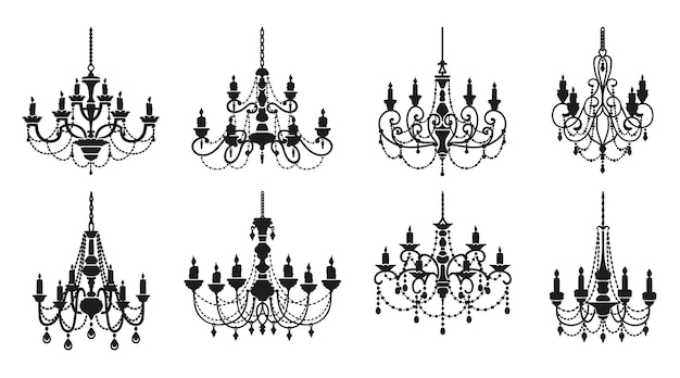 Vector chandelier silhouettes candelabra crystal lamps