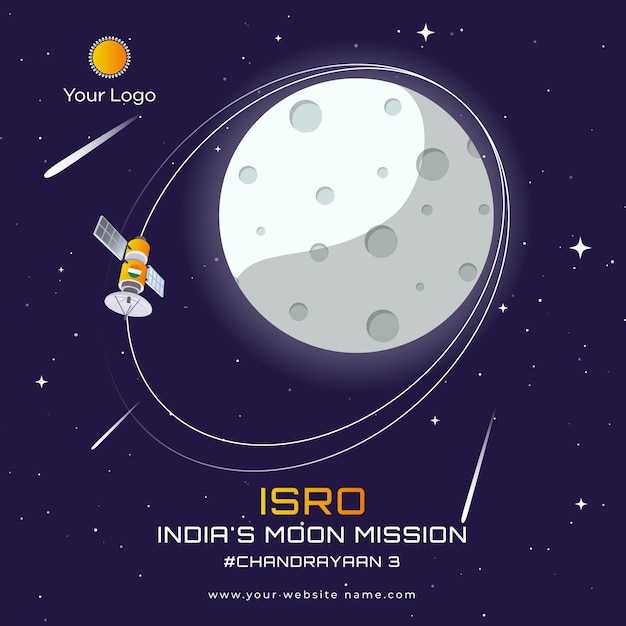 Chandrayaan 3 Indian's Moon Mission Moon 및 Rover 벡터 일러스트레이션 소셜 미디어 포스트 디자인