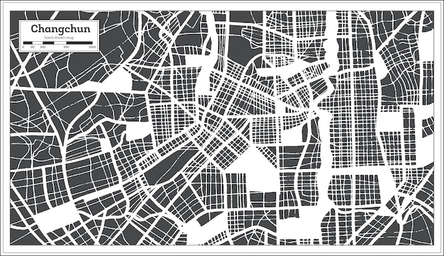 Changchun China City Map in Retro Style Outline Map