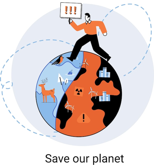 Vettore cambiare clima natura biodiversità madre terra metafora del cambiamento climatico e salvare il pianeta giornata mondiale dell'ambiente