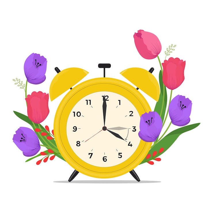 Вектор измените свою карточку с часами на spring time change