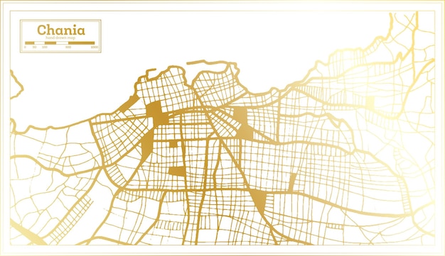 Chania Greece City Map in Retro Style in Golden Color Outline Map