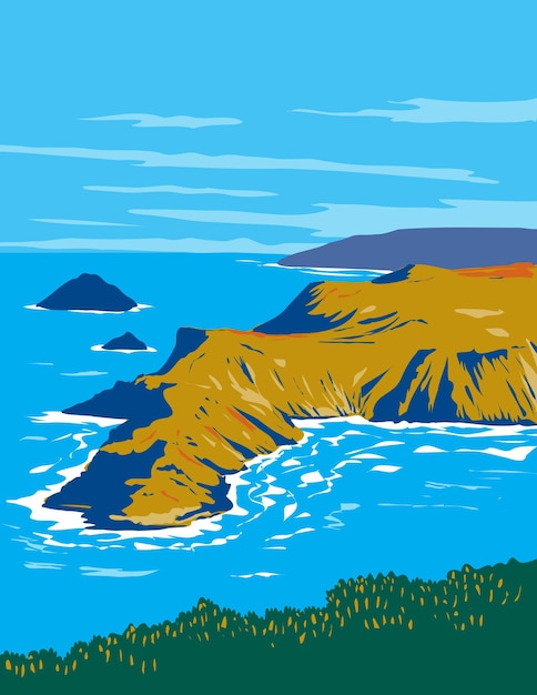 Vector channel islands national park off the pacific coast in californië wpa poster art