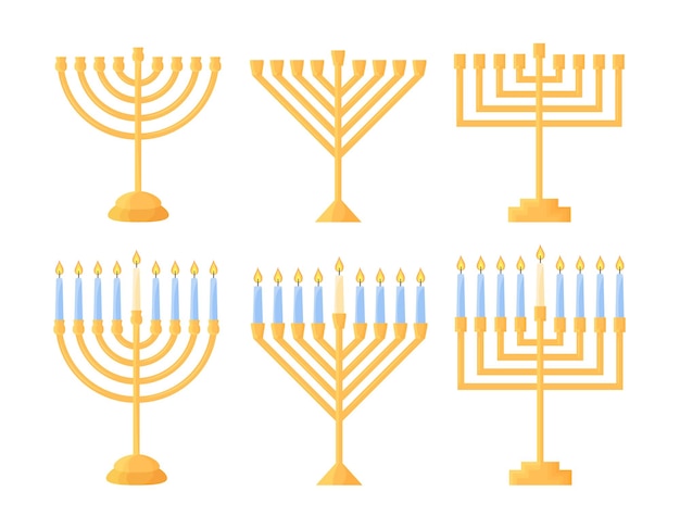 Chanoeka menorah geïsoleerd Vector set van traditionele Joodse vakantie symbool Chanukiahs verschillende vorm