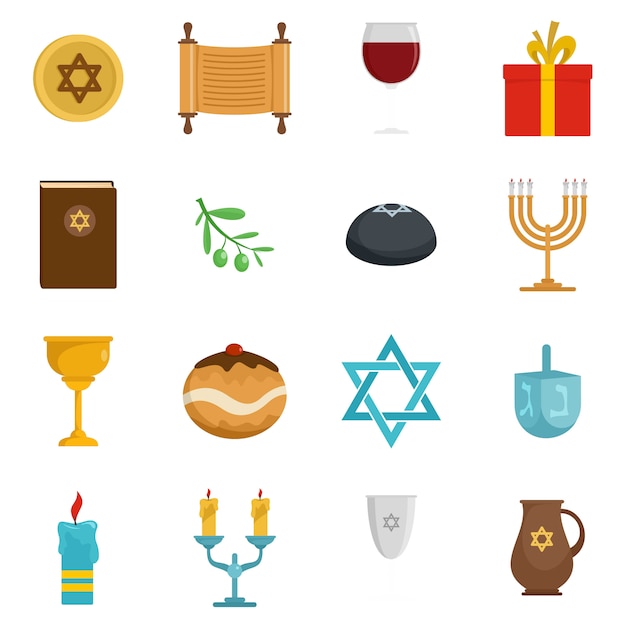 Chanukah jewish holiday icons set