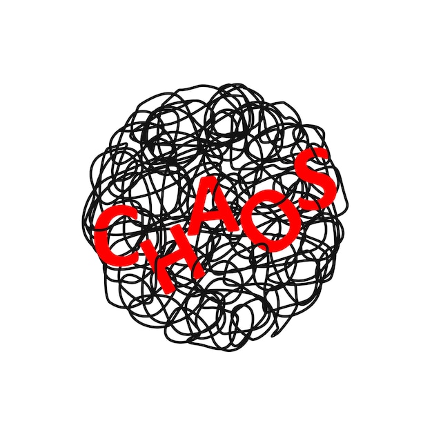 Vector chaos over tangled mess scribble or doodle metaphor of problem difficult situation chaos and mess