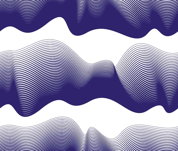 Chaotic waves seamless pattern, vector curve lines abstract repeat tiling background, blue color rhythmic waves.