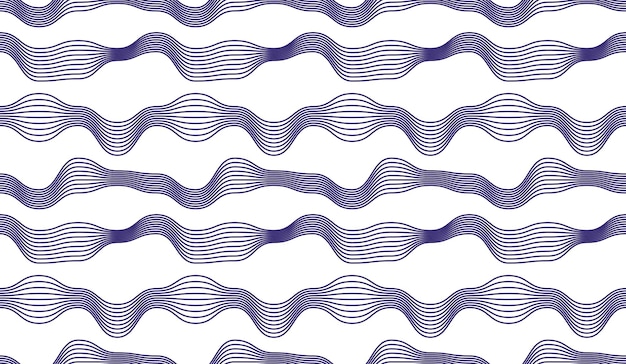 Chaotic waves seamless pattern, vector curve lines abstract repeat tiling background, blue color rhythmic waves.