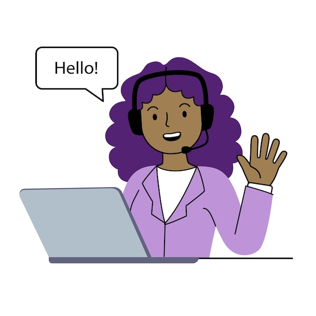 Vector character afroamerican woman operator of call center