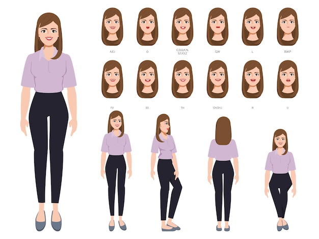 Character for animation mouth and face cute woman