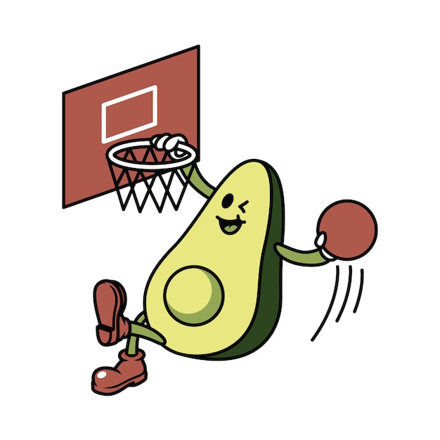 Character avocado playing basketball illustration