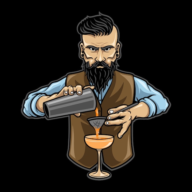 Vector character bartender manpremium vector