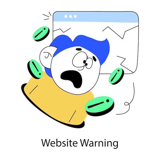 Character based doodle mini illustration of website warning