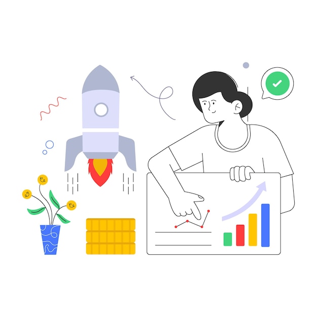 A character based flat design of revenue growth