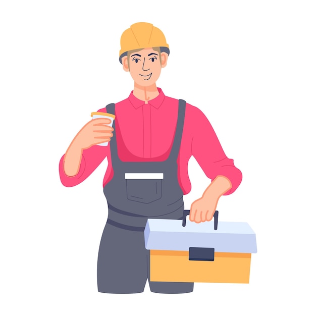 Character based flat illustration of construction worker