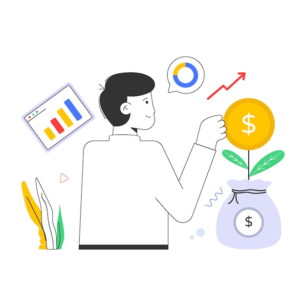 A character based flat illustration of investment analysis