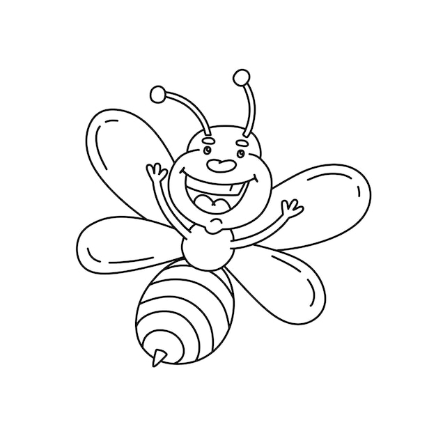 Vector character bee black and white illustration coloring book for kids