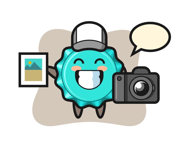 Vector character bottle cap as a photographer