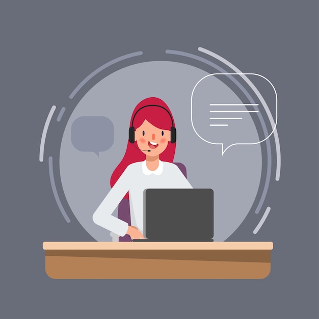 Vector character of businesswoman in call center job for animation.