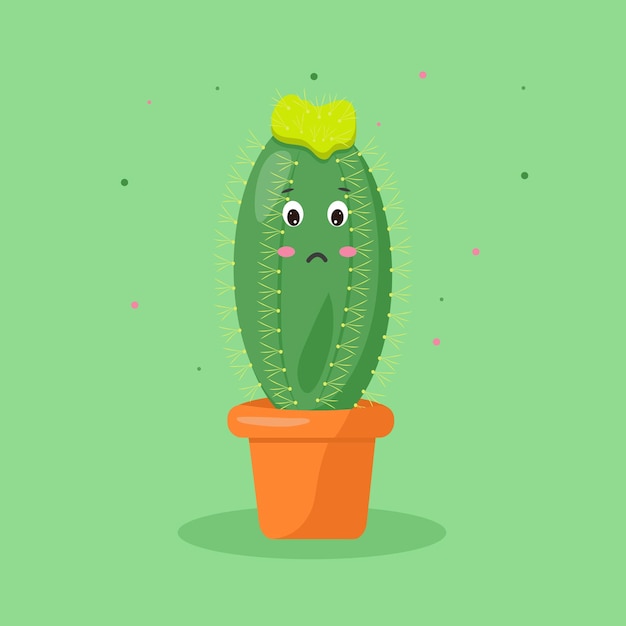 Personaggio cactus in un vaso emozioni kawaii