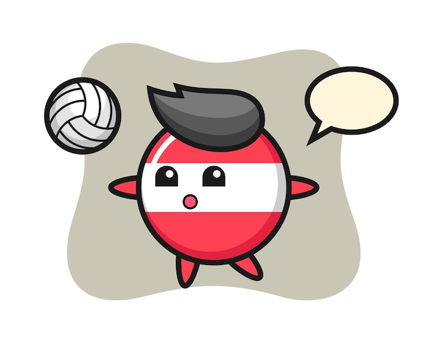 Personaggio dei cartoni animati del distintivo della bandiera austria sta giocando a pallavolo