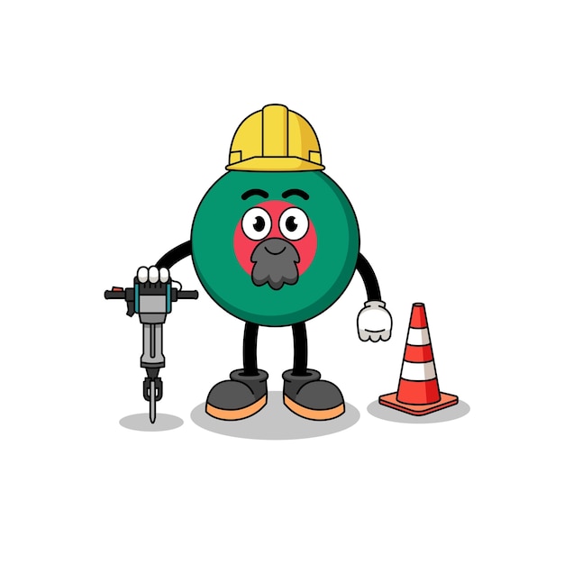 Vector character cartoon of bangladesh flag working on road construction