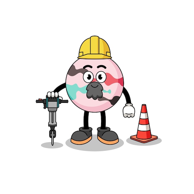 Personaggio dei cartoni animati della bomba da bagno che lavora sul design del personaggio della costruzione di strade