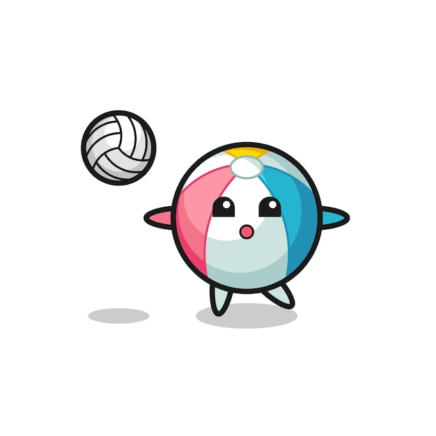 Vector character cartoon of beach ball is playing volleyball