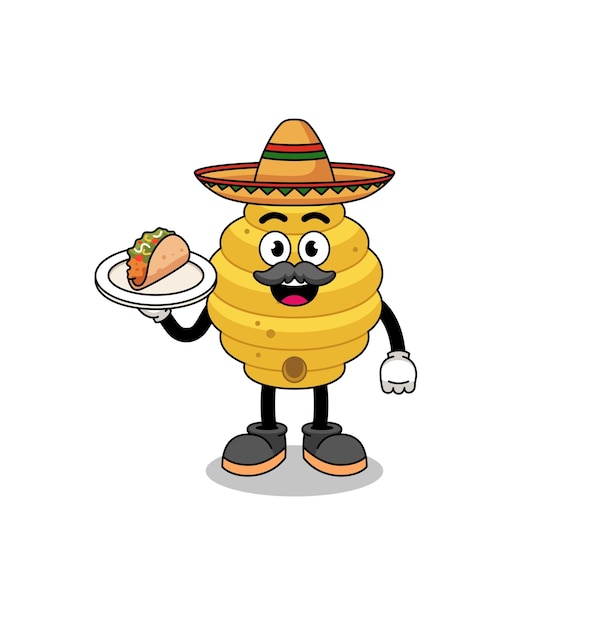 Character cartoon of bee hive as a mexican chef