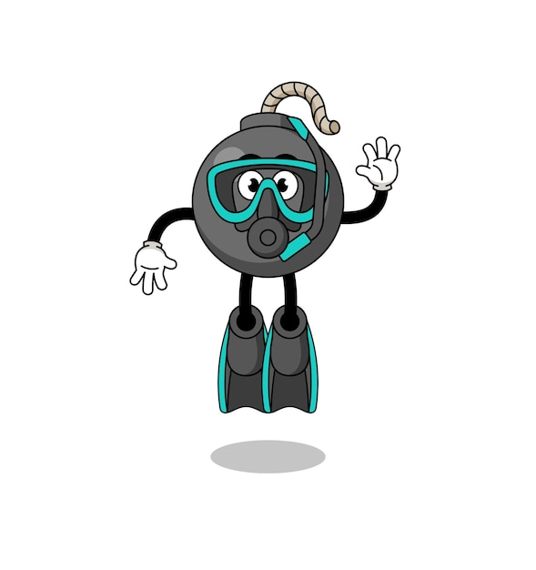 Character cartoon of bomb as a diver character design