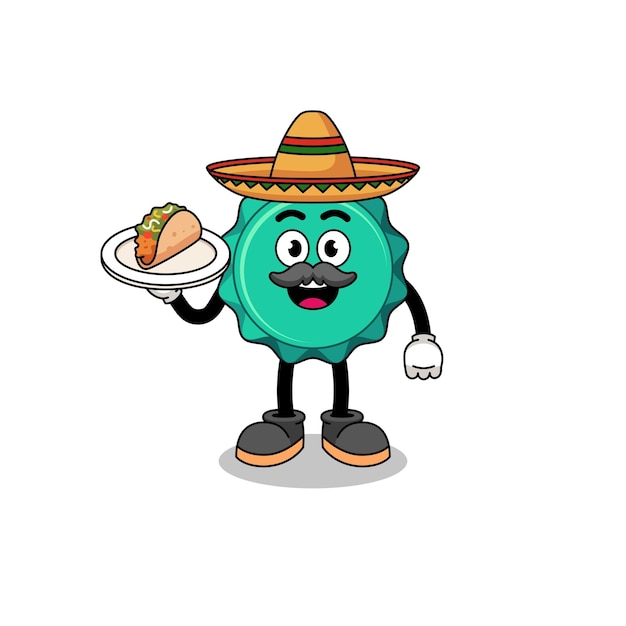 Character cartoon of bottle cap as a mexican chef