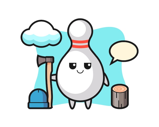 Vector character cartoon of bowling pin as a woodcutter