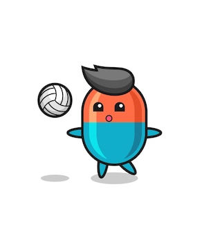 Personaggio dei cartoni animati della capsula sta giocando a pallavolo