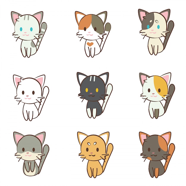 Premium Vector | Character cartoon cat set