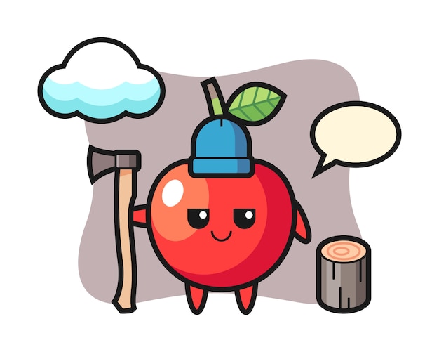 Vector character cartoon of cherry as a woodcutter, cute style design