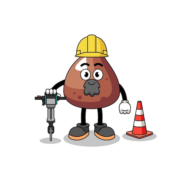 Character cartoon of choco chip working on road construction