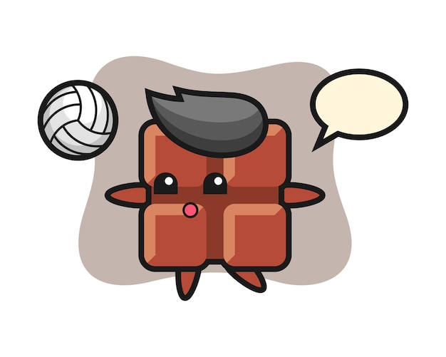 Vector character cartoon of chocolate bar is playing volleyball, cute kawaii style.