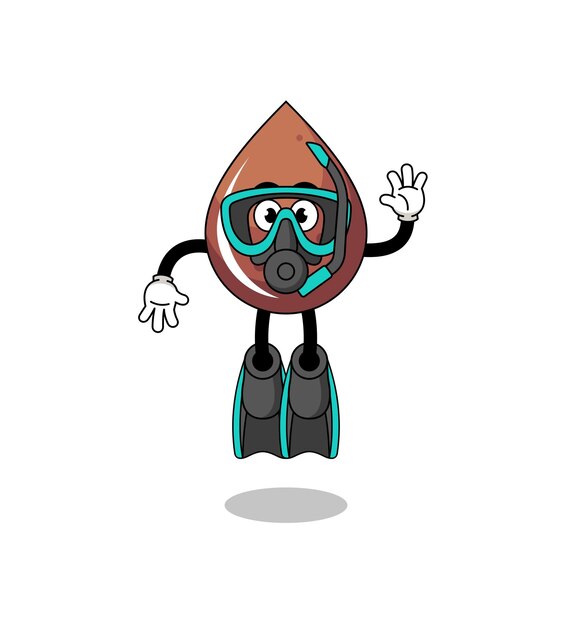 Character cartoon of chocolate drop as a diver