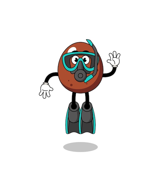 Vector character cartoon of chocolate egg as a diver character design