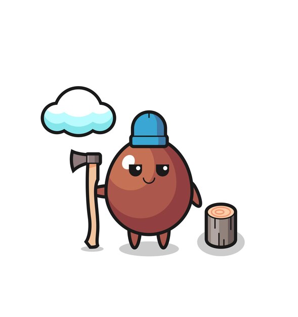 Character cartoon of chocolate egg as a woodcutter