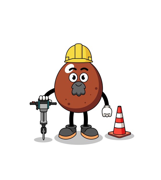 Character cartoon of chocolate egg working on road construction character design