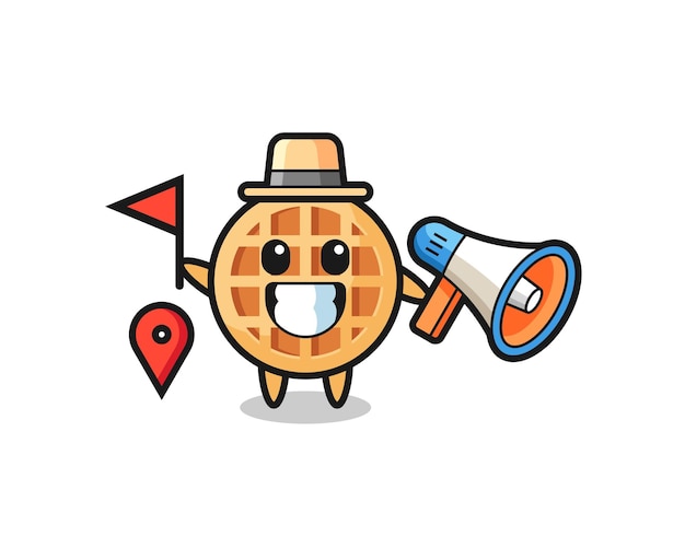 Character cartoon of circle waffle as a tour guide , cute design