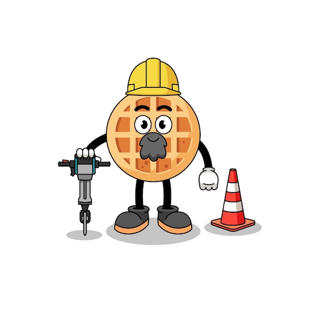 도로 건설에서 일하는 원형 와플의 캐릭터 만화