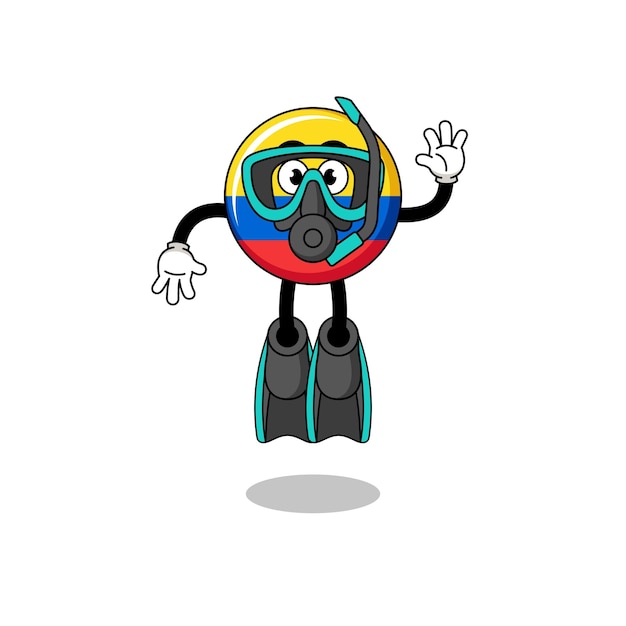 Character cartoon of colombia flag as a diver