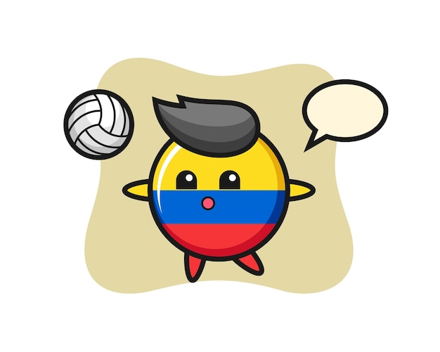 Personaggio dei cartoni animati del distintivo della bandiera della colombia sta giocando a pallavolo