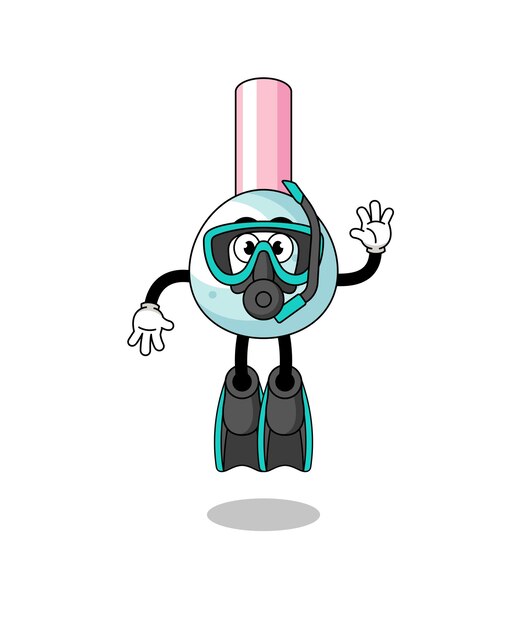 Character cartoon of cotton bud as a diver