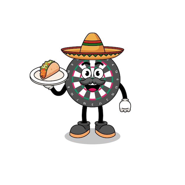 Character cartoon of dart board as a mexican chef