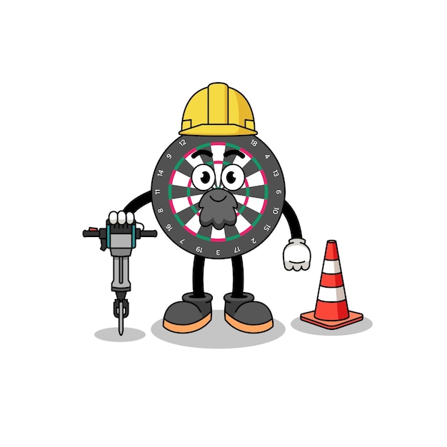 Character cartoon of dart board working on road construction