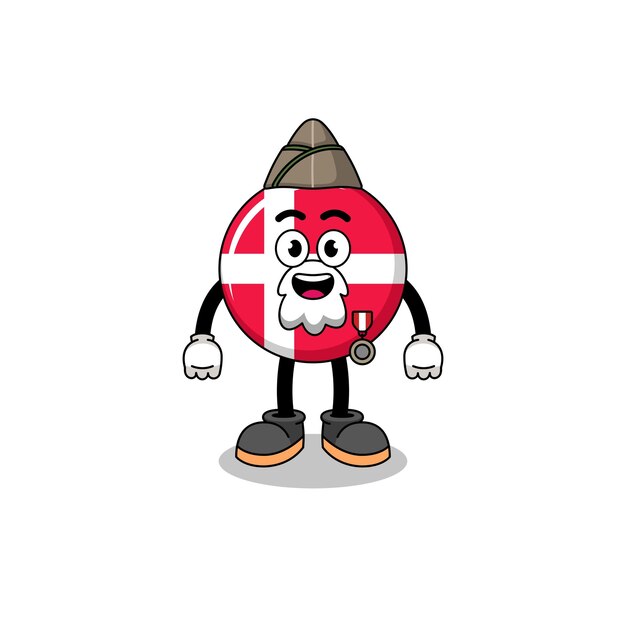 character cartoon of denmark flag as a veteran